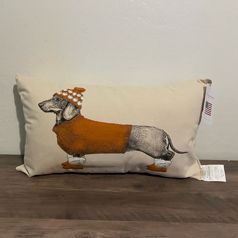 NEW Dachshund Doxie Orange Pumpkin Beanie Sweater & Fur Boots Decorative Pillow